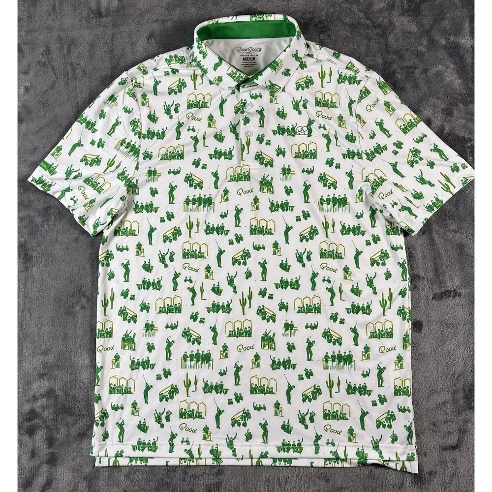 Good Good Golf Polo Shirt Mens M Green White Desert Print Performance Stretch - Picture 1 of 5